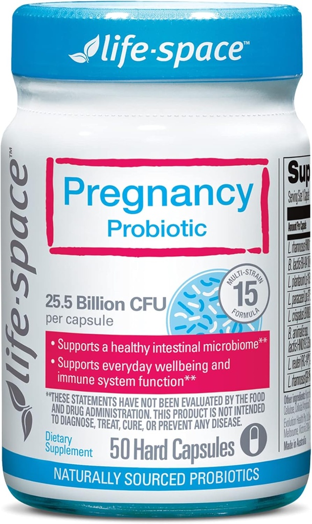 Life-Space 임신 Probiotic, 25.5 Billion CFU & 15 Strains Probiotic for Women, 임상적으로 엄마와 아기의 소화, 면역, 피부 건강, 50 캡슐에 대한 입증