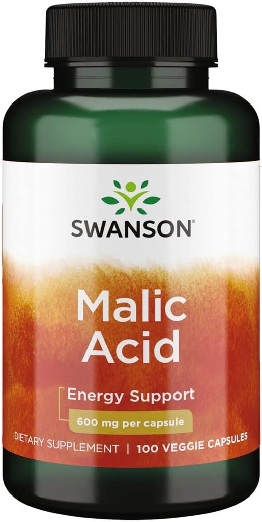 Swanson Malic Acid - 셀룰러 에너지 생산을 촉진하는 천연 보충 - 영양 '&' 근육을 격려하는 보충 공식 - (100 Veggie 캡슐, 600mg 각각)