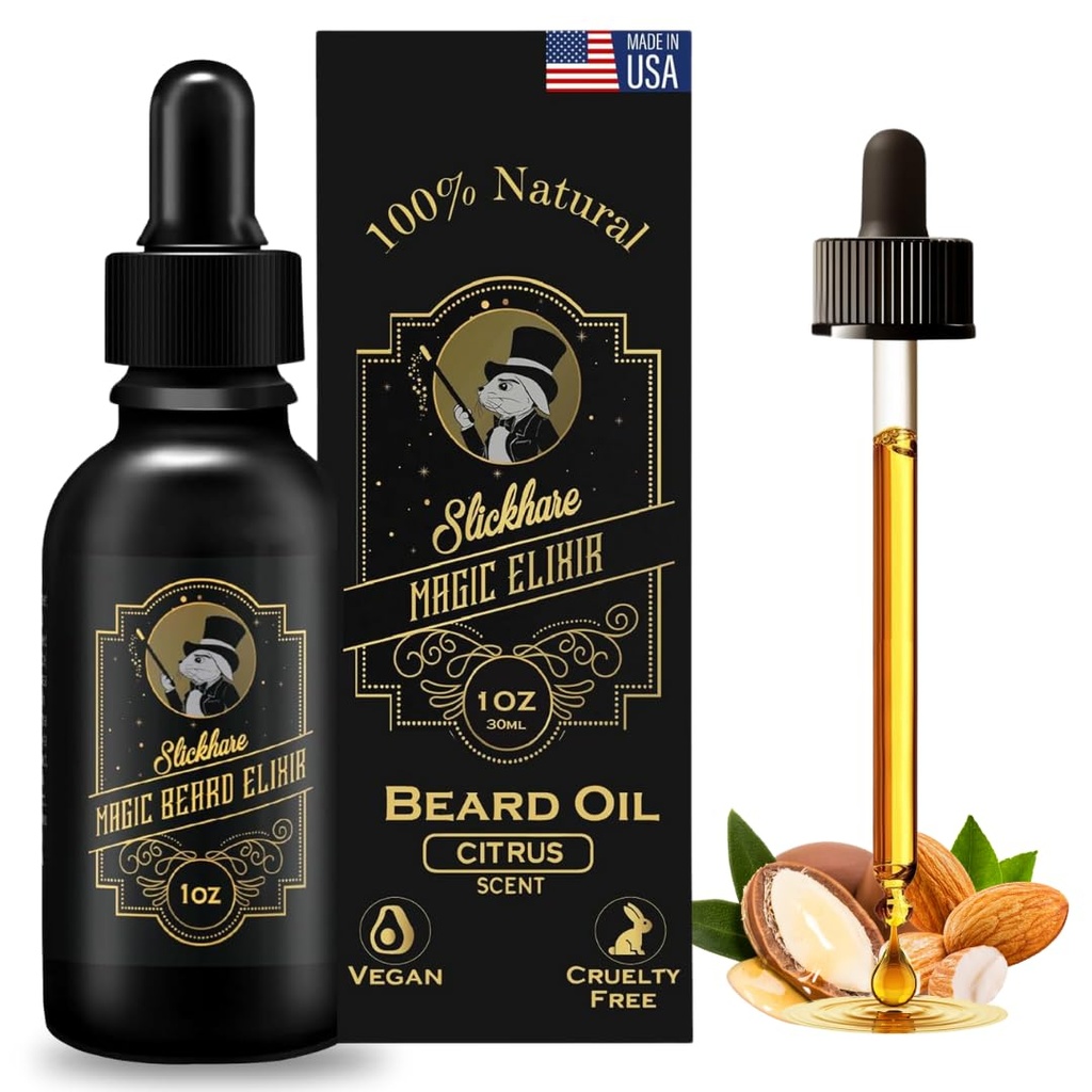 남성용 Slickhare Beard Oil | 모든 자연, 유기농 Beard & Mustache Growth Oil For Mens | 1 Fl oz Pack of 1, Made in USA | 남성용 선물, 남자용 선물|남성|남성|남성|남성 남성용 Citrus Scented Beard Softener