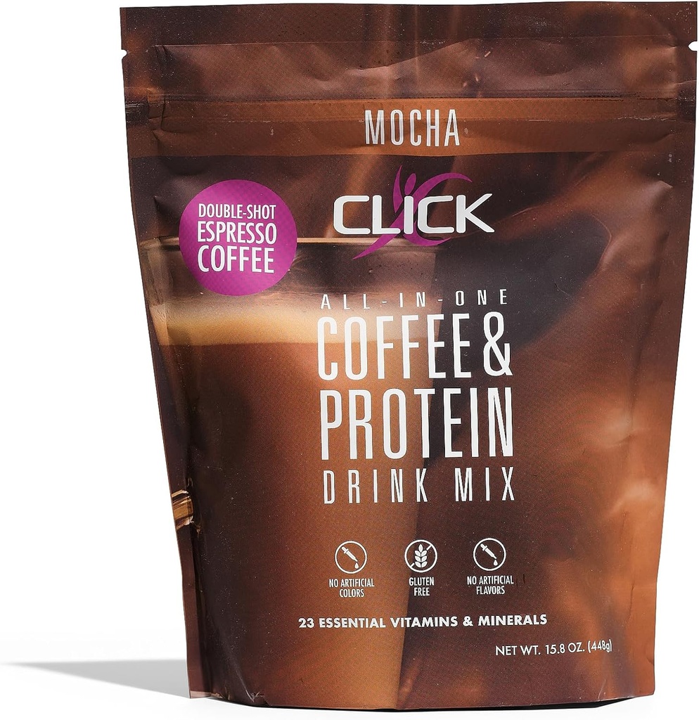 커피 단백질, 단백질 및 Real Coffee All-in-One, 식사 보충 영양 음료, Mocha 맛, 23 필수 비타민, 더블 샷 에스프레소 커피, 핫 또는 콜드, 15.8-Ounce를 클릭합니다