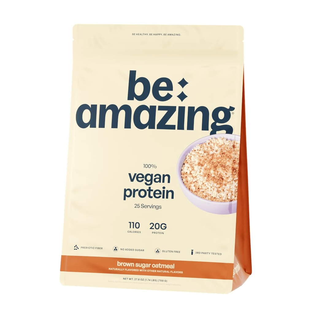 BE AMAZING Vegan Protein Powder, Brown Sugar Oatmeal, 20g 공장 Prebiotic Fiber, Low Carb, Dairy 및 Gluten Free Shake Mix, 추가 설탕 없음, 29.3 oz, 25 서빙