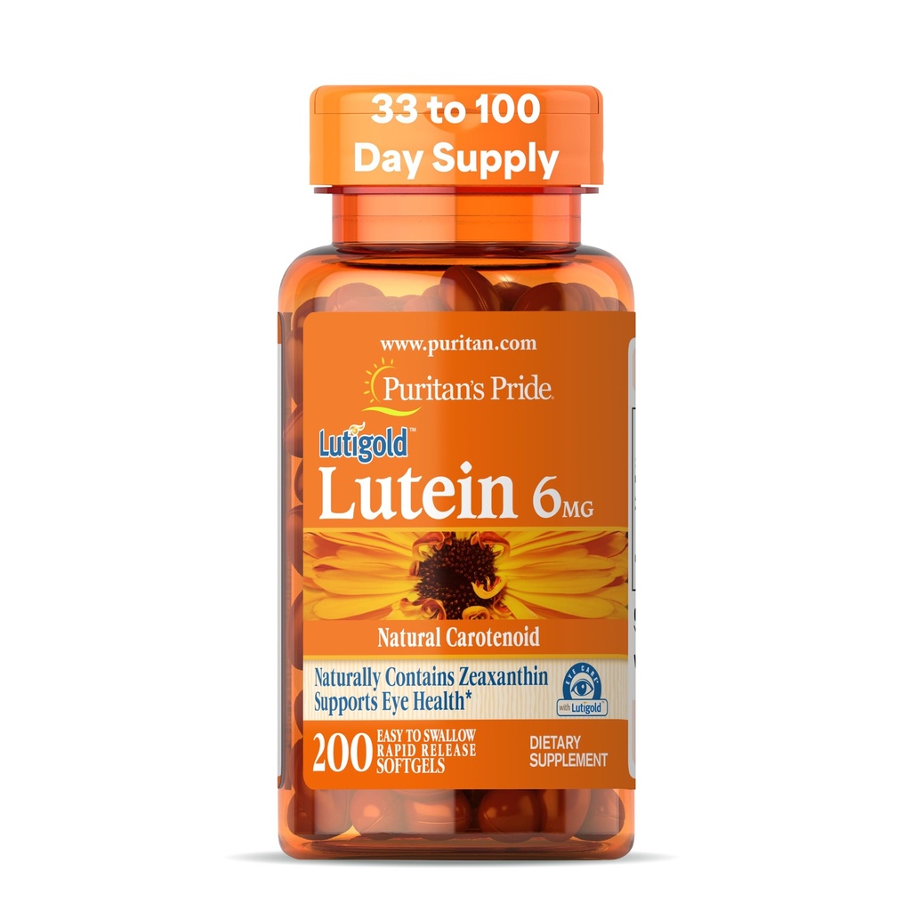 Puritan의 Pride Premium LutigoldTM Lutein Carotenoid 남성과 여성을 위한 Zeaxanthin를 가진 6mg, 눈 건강 지원을 위한 규정식 보충교재, 200 급속한 방출 Softgels