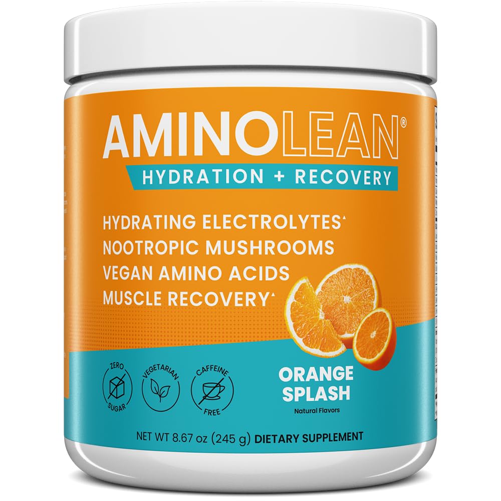 AminoLean는 바다 무기물, Nootropic 버섯 및 Vegan 아미노산, 포스트 운동 근육 건물, 오렌지 스플래시를 위한 BCAAs + EAAs를 가진 전자적으로 분말 그리고 회복 음료를 급수합니다