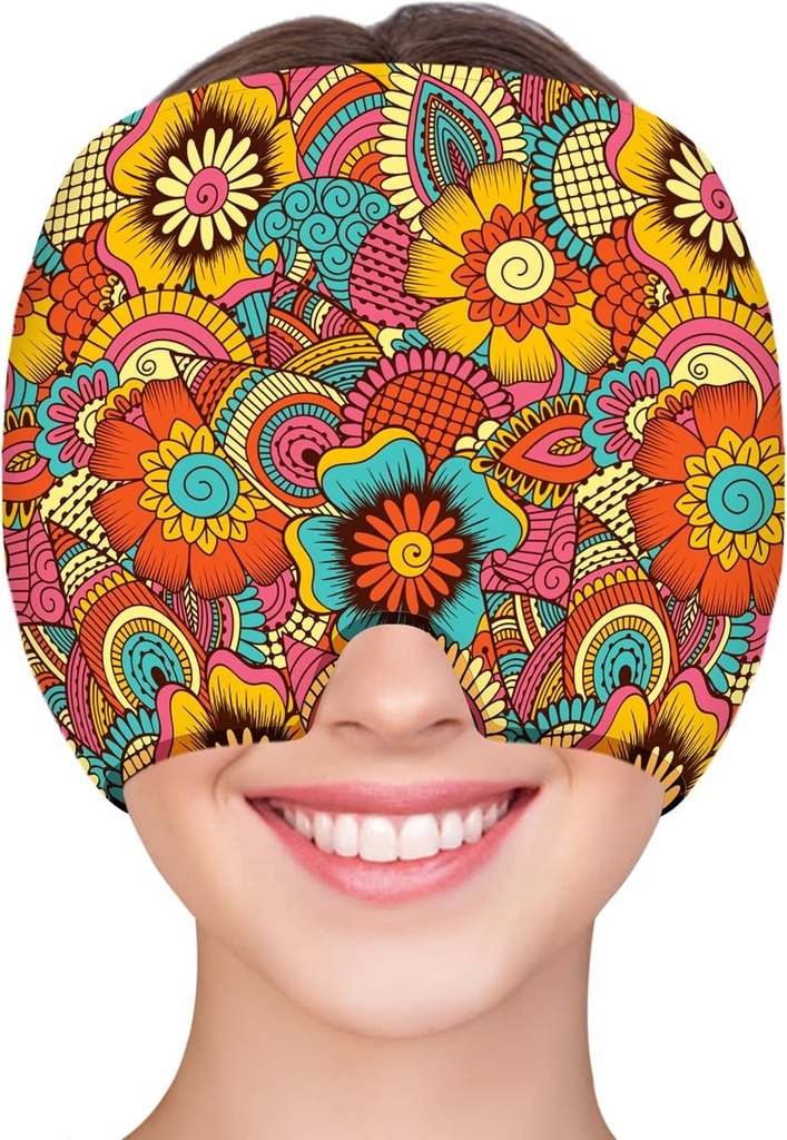 ZNÖCUETÖD Migraine 기복 모자 두통 기복 모자 Migraines 두통 Sinus 긴장 긴장 머리 얼음 팩 포장 Migraine 가면 Hangover 모자 얼음 콩 뜨거운/찬 압축 여자를 위한 찬 모자 얼음 모자