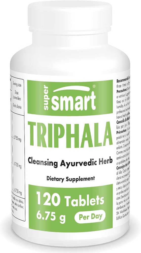 Supersmart - Triphala 6.75 g Per 서빙 - Amla, Behada & Harada - 소화를위한 내부 세척제 - 천연 Detox 보충 | Non-GMO 및 글루텐 무료 - 120 채식 캡슐