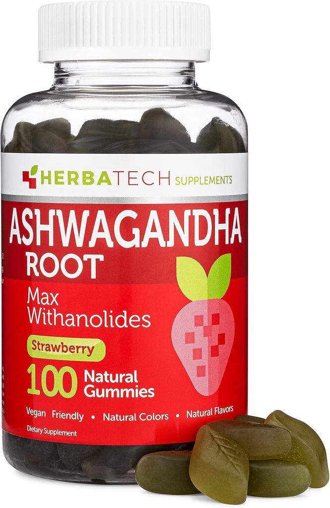 남자와 여자를 위한 Ashwagandha Gummies - 가장 강한 1,500mg 공식 (100의 Gummies) 3% 기복을 위한 Cortisol 차단제, Calming 및 Herbatech 보충교재에서 Relaxation