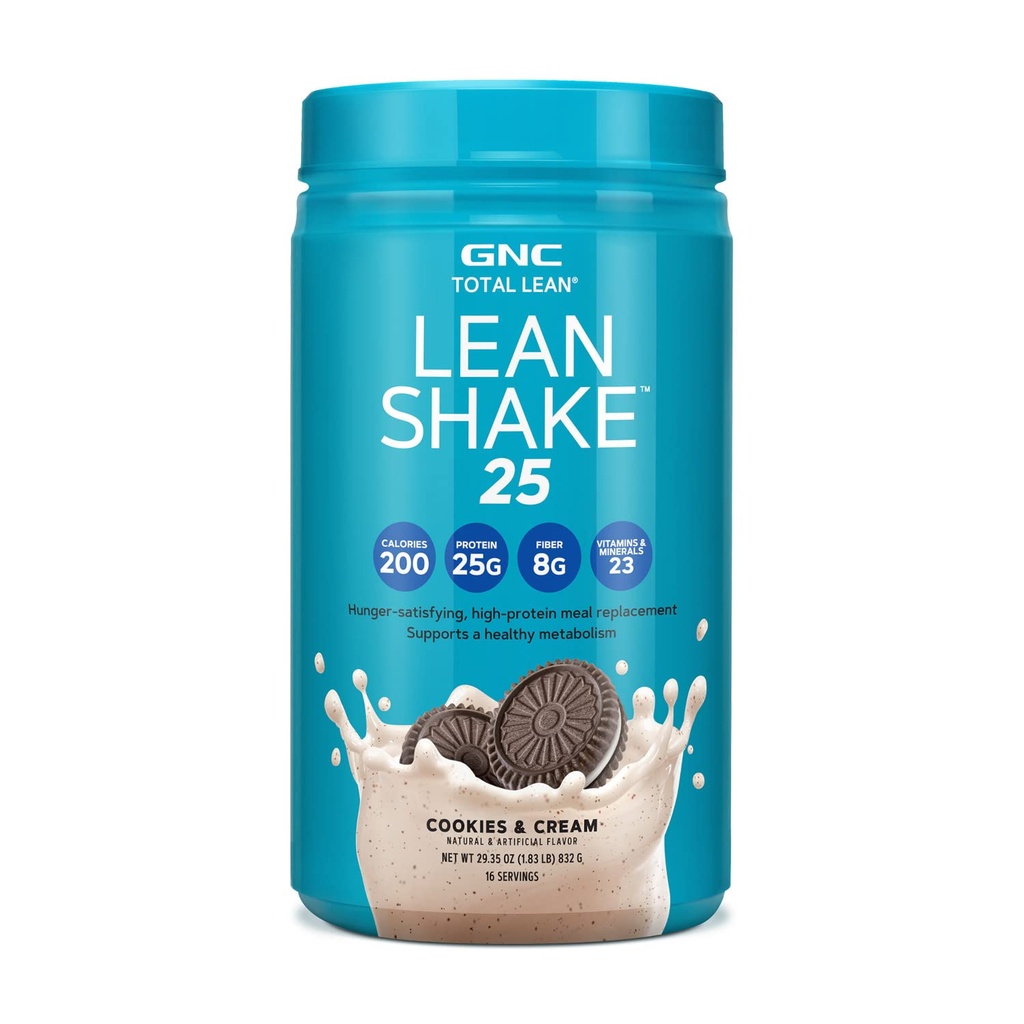 GNC Total Lean | 라안샤크 25단백 분말 | 하이 프로테인식 교체 쉐이크 | 쿠키 및 크림 | 16봉