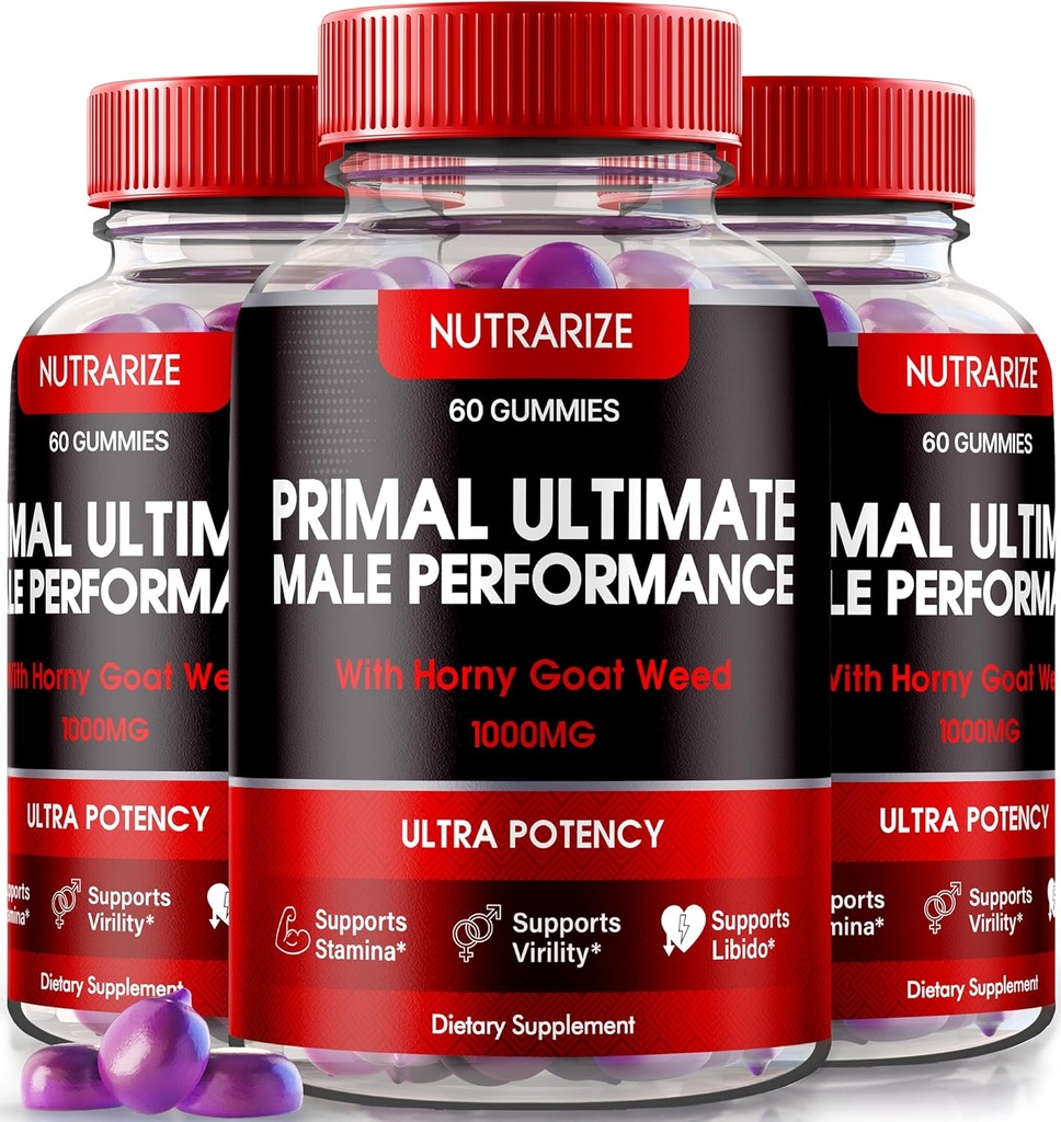 NutraRize (3 팩) Primal Ultimate Gummies, 공식 PrimalUltimate Performance Supplement, Regain Confidence, Premium Gummy, 공식 프라임 얼티밋 리뷰 (180 Gummies)
