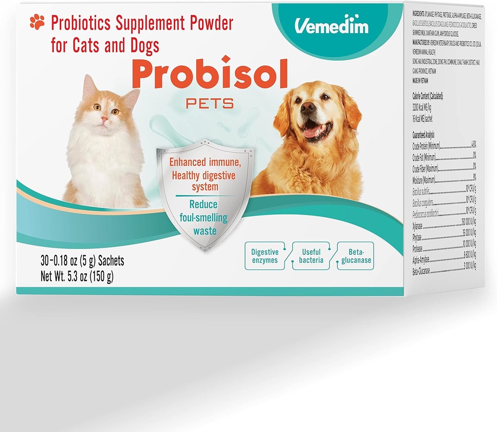 Probisol 애완 동물, 개와 고양이에 대 한 Probiotic 분말, 건강한 면역, 소화 시스템, Decrease Foul-Smelling 폐기물, 더 나은 소화/밀크 맛/5.3oz (150g)-30 패킷을 지원