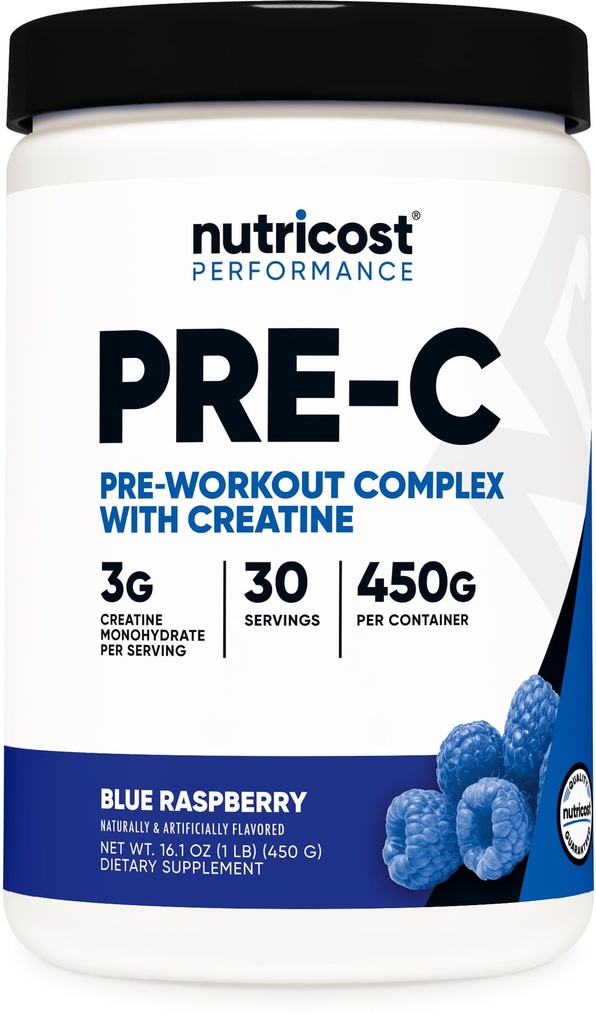 Nutricost Pre-C Pre-Workout Complex with Creatine (Blue Rasberry | 30 서빙) 분말 - Boost Fintess Routines, 450g