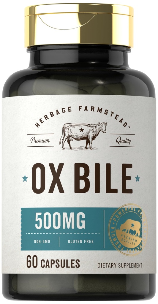 Carlyle Ox Bile Supplement 500 mg | 60 캡슐 | 소화 효소 | Non-GMO & 글루텐 무료 | Herbage Farmstead