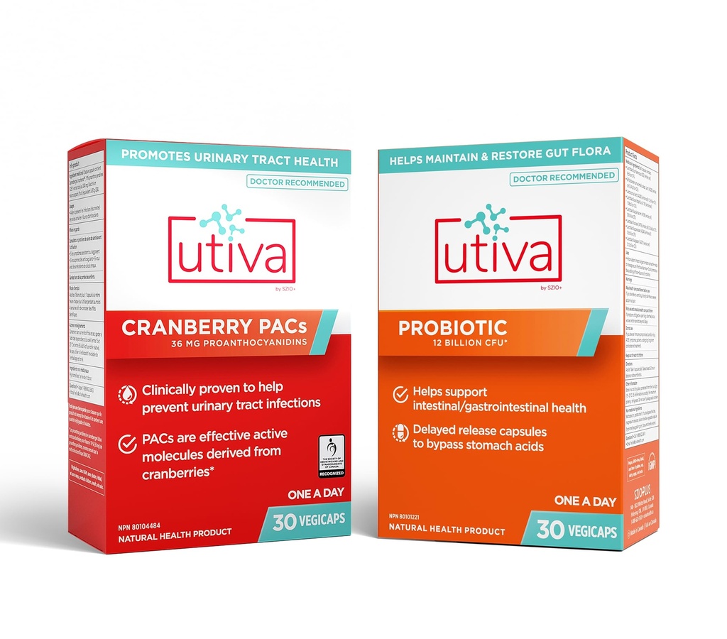 10% 번들 Utiva 36PAC 전원 번들 | 30 일 | 36mg 수용성 Cranberry PACs(DMAC/A2) 및 30B CFU Probiotic Power(Lactobacillus and Bifidobacterium Strains)의 번들 | 현지 제작