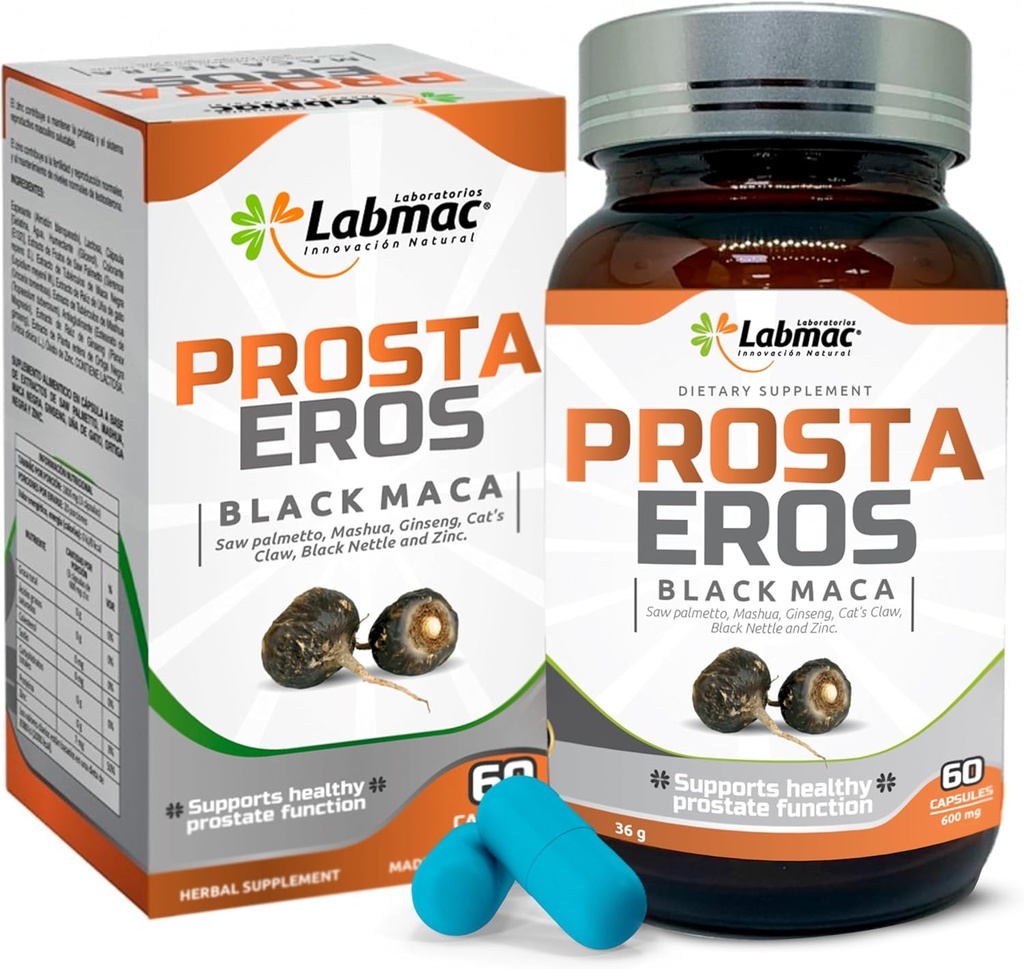 ProstaEros- 전립선 지원 보충교재 - 7개의 자연적인 성분 검정 Maca, 톱 Palmetto, Mashua, 고양이의 클로, Gingseg, 검정 Nettle 및 아연. 캡슐 60 조사 (1의 포장)