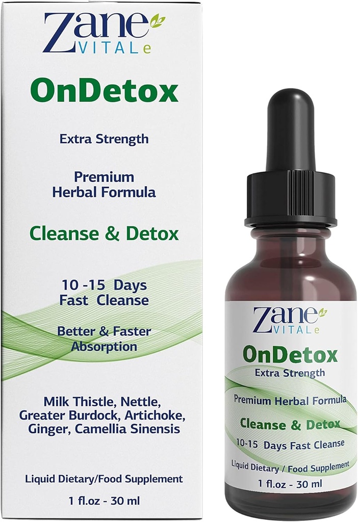 Zane OnDetox │10 – 15 Days Fast Cleanse and Support | 우유 이틀, Nettle, Greater Burdock, Artichoke & More | Vegan | 비 GMO | 글루텐 프리 | 1 Fl Oz.- 30ml