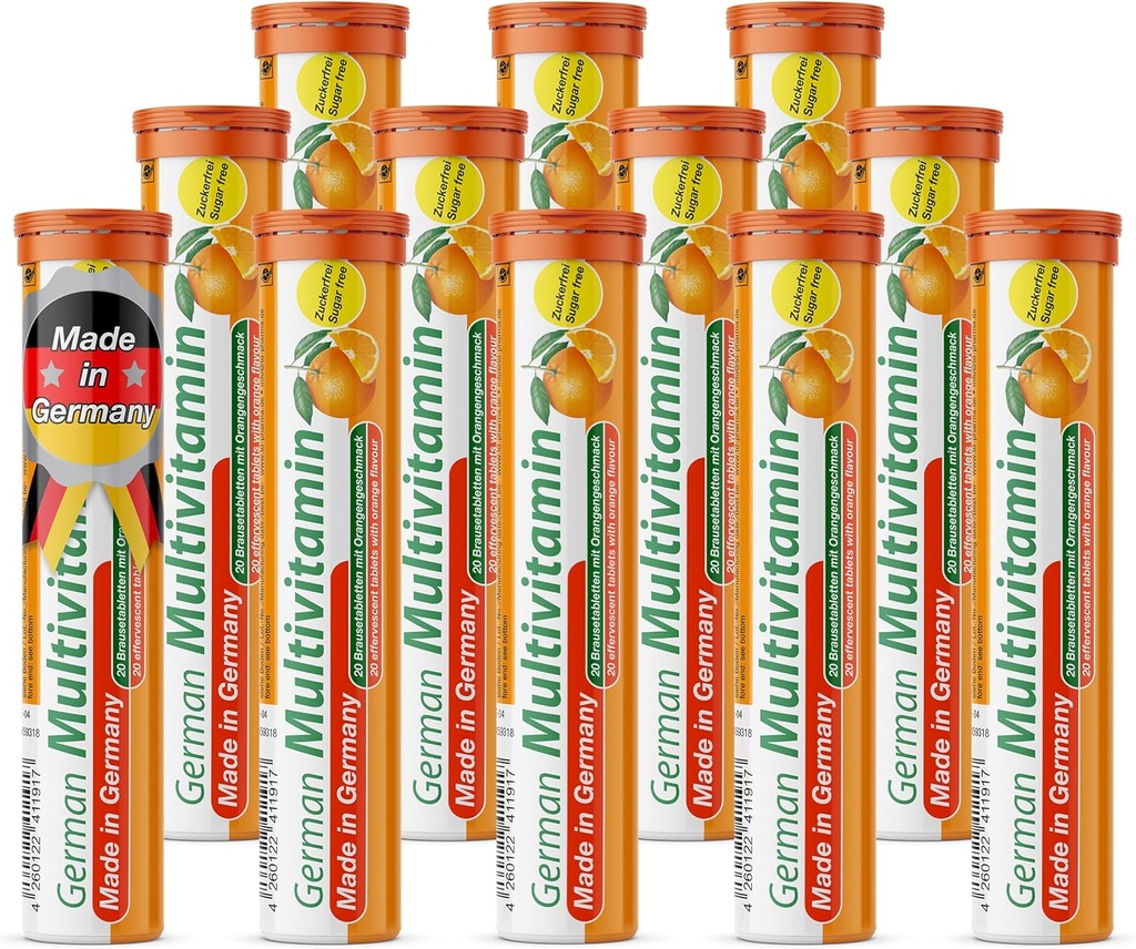 T & D 독일 Multvitamin 10 비타민 - 240 Vegan 음료 Effervescent 정제 - 오렌지 맛 - 독일에서 만든