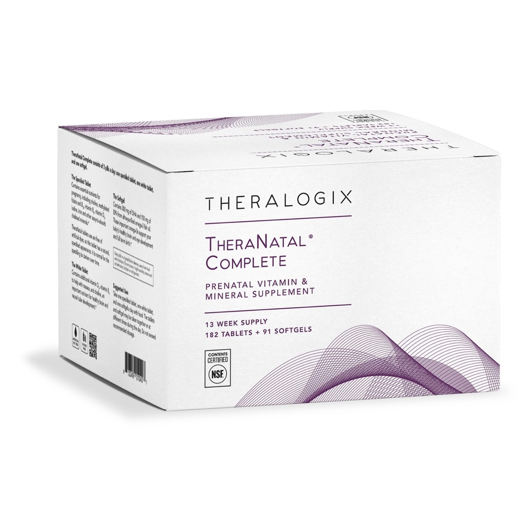 Theralogix TheraNatal Complete Prenatal Vitamin Supplement - 91-Day Supply - DHA, 비타민 D3, Folate, Iodine, Choline, Iron, 비타민 B6 이상 - NSF 인증 - 182 태블릿 및 91 Softgels