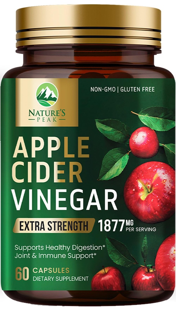 Apple Cider Vinegar 캡슐 ACV는 1877mg, 비타민 D3, 아연 & 제일 ACV 보충교재 알약 더 나은 소화를 위한 Gut 건강, 면역 체계 지원, 비 GMO & 글루텐, 60의 캡슐을 지원합니다