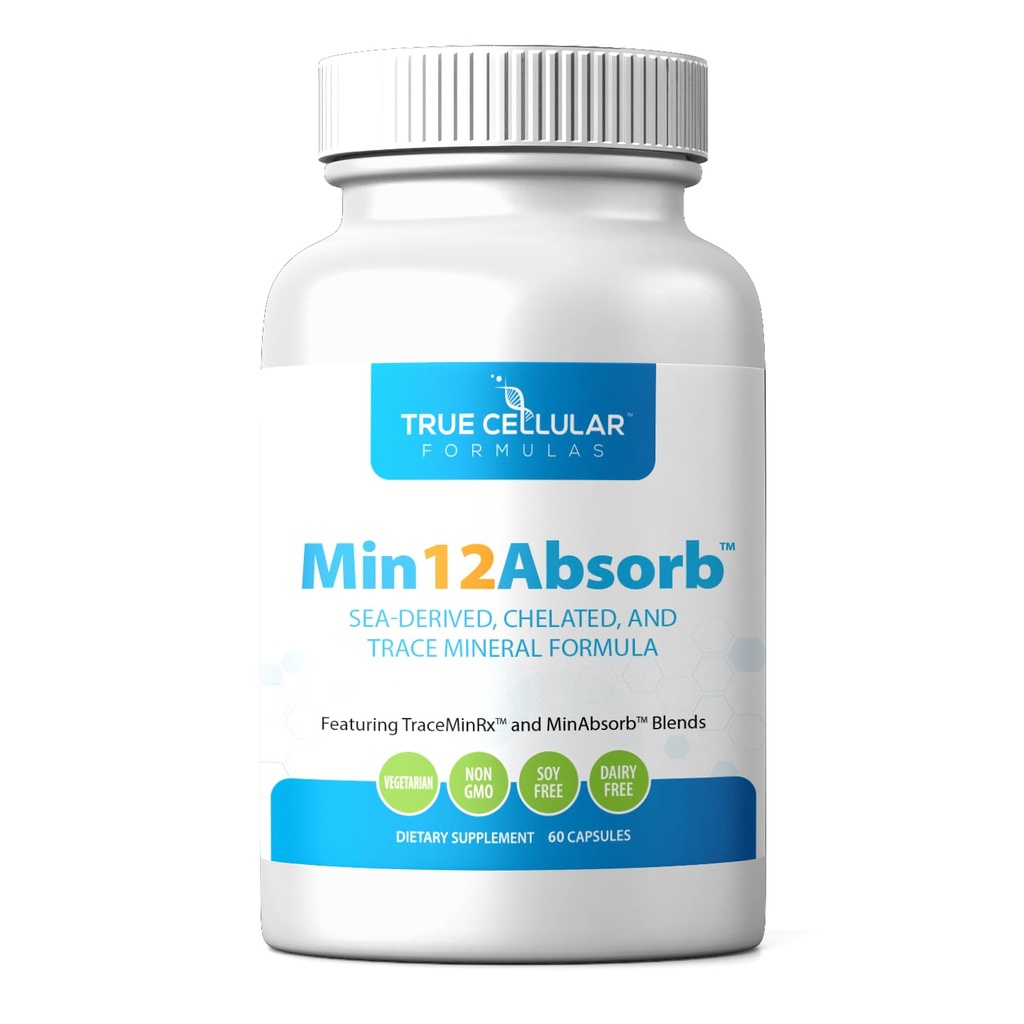 MIN12AbsorbTM Essential & Trace Mineral Complex | Soy-Free, Non-GMO, Vegan, 30일 공급 - 셀룰러 건강과 일상 활력을 위한 향상된 흡수