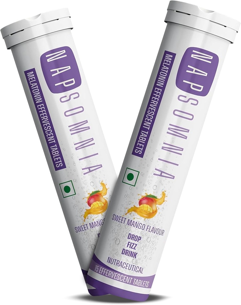 Melatonin Effervescent Tablets (Sweet Mango, 30 Count) - Dissolvable Melatonin Capsules w/ L-Theanine, Chamomile, & More - 성인을위한 수면 보조 보충교재 - 비 GMO Melatonin 보충교재