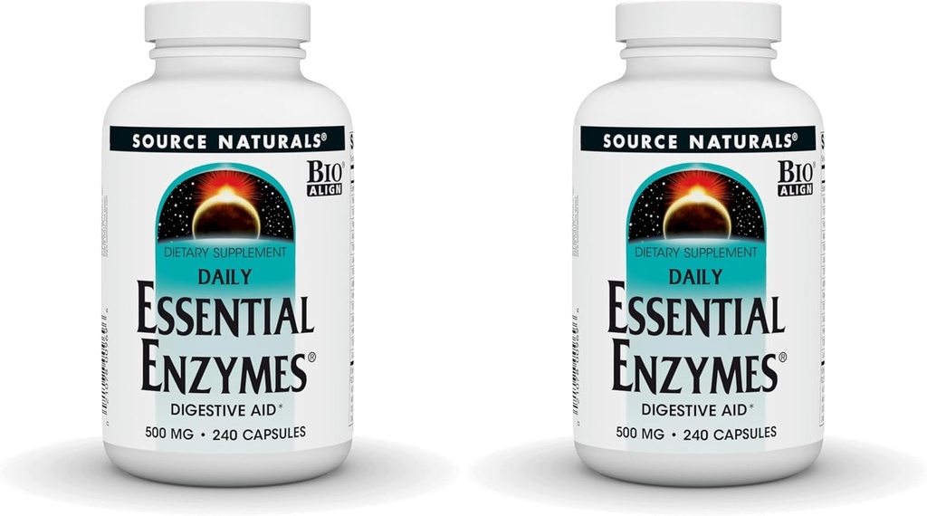 Source Naturals Essential Enzymes 500mg Bio-Aligned Multiple Enzyme Supplement Herbal Defense for Digestion, Gas, Constipation & Bloating Relief - Immune System 지원 - 240 캡슐 (팩 2)