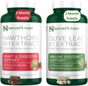 Nature 's Push Hawthorn Berry and Olive Leaf Bundle of Super Potent 10 : 1 Hawthorn Berry Extract (2 개월 공급) 및 올리브 리프 슈퍼 포텐 8 : 1 추출물 20 % Oleuropein 750mg 캡슐 (2 개월 공급)