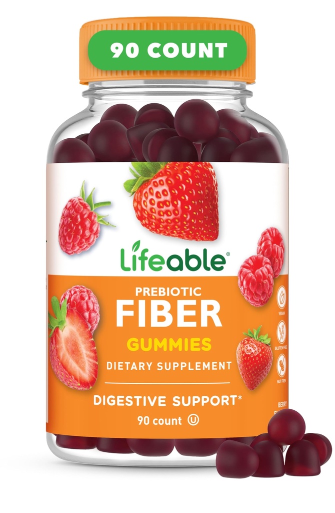성인용 Lifeable Prebiotic Fiber Gummies | 5g | 그레이트 타스팅 섬유 보충 교재 | 소화 건강을위한 Prebiotic Gummies | 여성용 높은 섬유 Gummies | 90 Gummies
