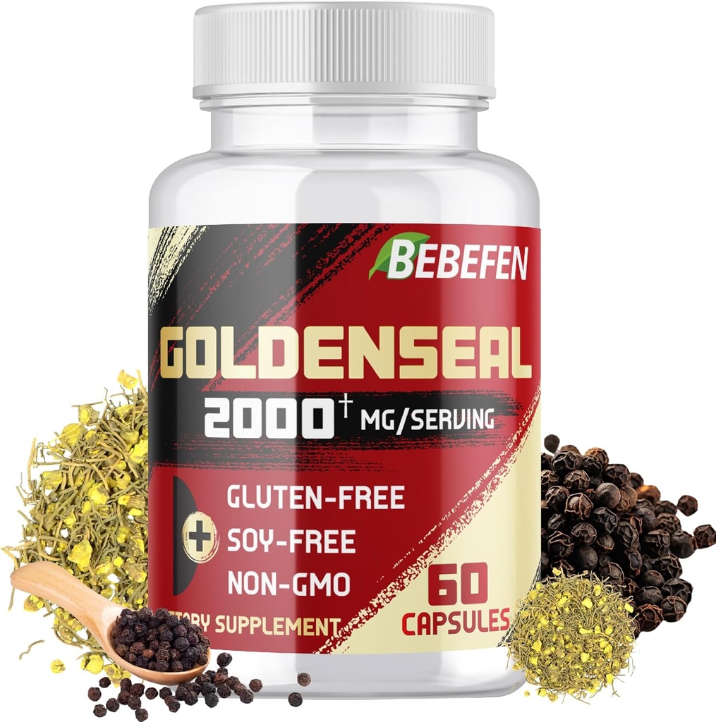 BEBEFEN Goldenseal 뿌리 캡슐 2000mg | 전통 허브 보충 | 농축된 추출물 | 채식주의, 비 GMO
