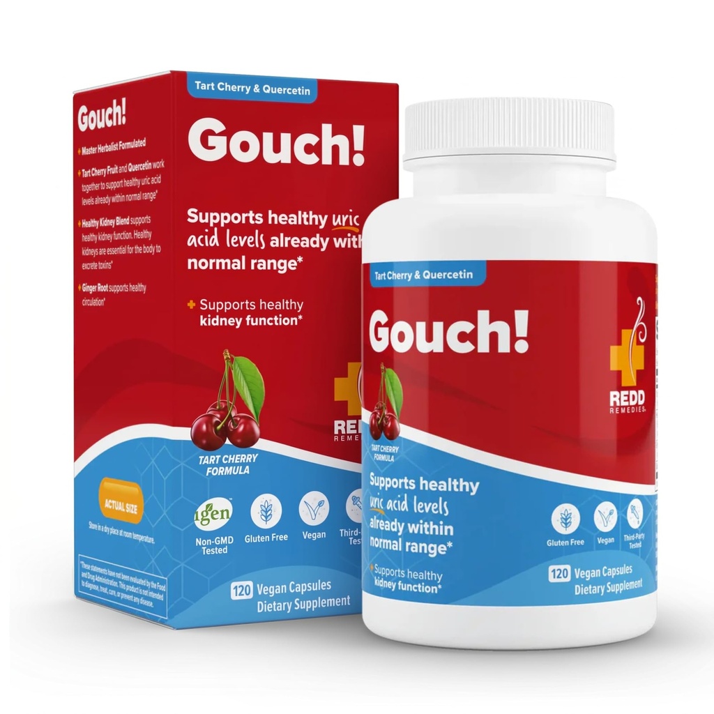 Redd Remedies, Gouch!, 합동과 우랄 산 수준을 위한 보충교재 지원, 건강한 염증 응답, 타트 체리 & Quercetin, 120 Vegan 캡슐