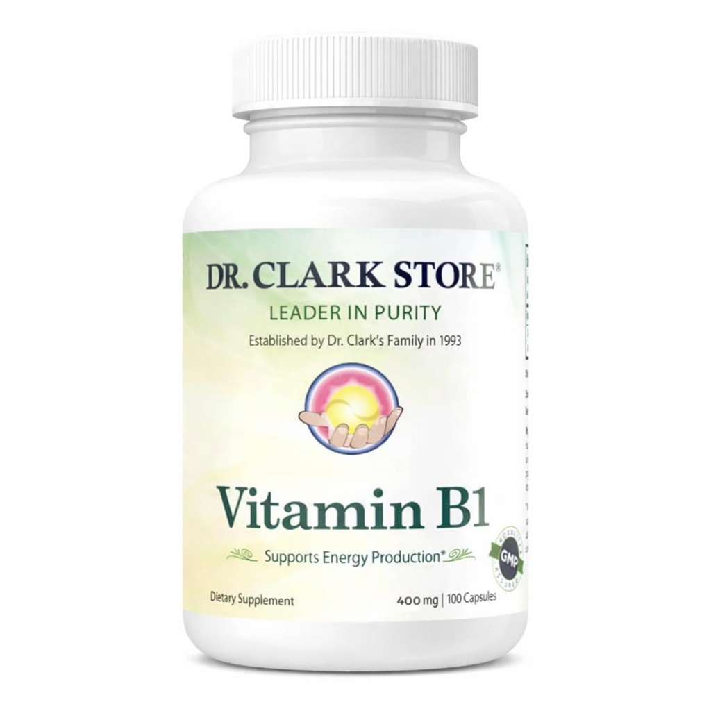 클라크 비타민 B1 Thiamine 400mg 보충교재 - 건강한 신경 체계 & 에너지 대사를 위한 Thiamine B1 보충교재, 글루텐 자유로운 글루텐 - 100 젤라틴 캡슐