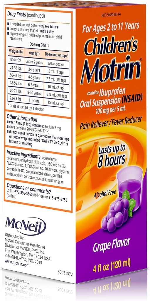 Motrin 어린이의 구두 현탁액 포도 풍미 - 4개 oz, 4개의 팩