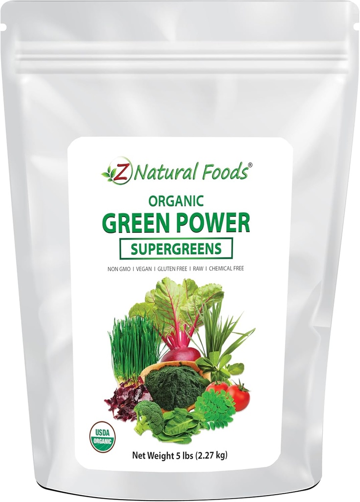 Z 천연 식품 유기 녹색 Superfood 분말 - Barley Grass, Wheatgrass, Spirulina, Spinach, Broccoli, Alfalfa 리프, Beet Root, Tomato, Dulse & Moringa - Raw Vegan Gluten 무료 - 5lbs