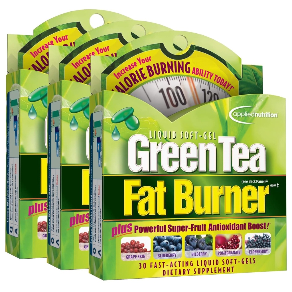 Applied Nutrition Green Tea Fat Burner - 30 액체 소프트 젤, 3 팩 - Calorie Burning & Supplies 강력한 산화 방지제 - 45 총 서빙