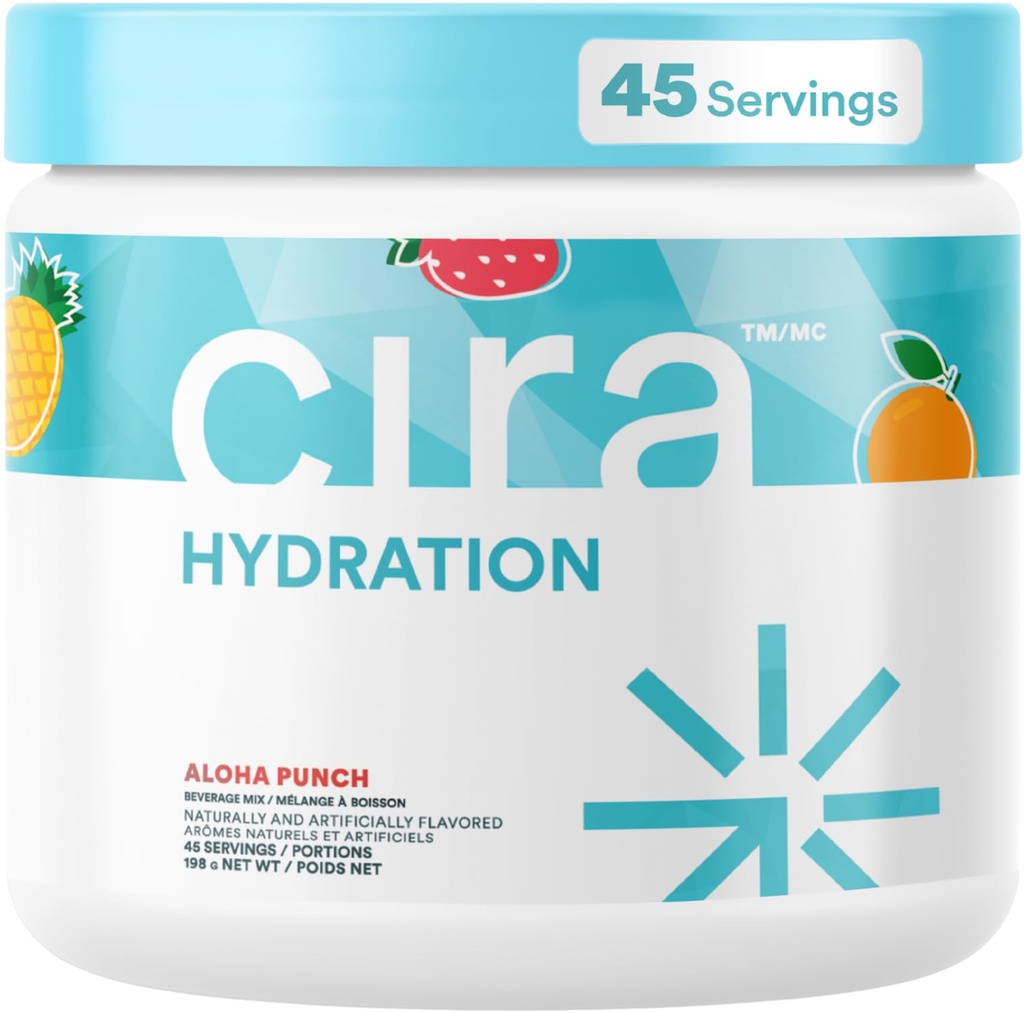 Cira Hydration Powder (45 서빙) - 탈수 구호 및 회복을위한 Himalayan 소금과 Electrolyte 음료 혼합 - 과일 펀치