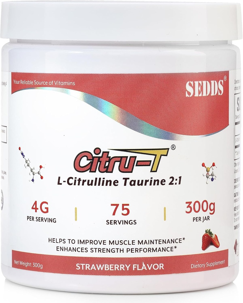 Strawberry-Flavored L-Citrulline Taurine 2:1, L Citrulline 분말, Unflavored Vegan Taurine 분말, 남자와 여자를 위한 전 운동 스포츠 영양, 분말의 1 파운드 각 깡통