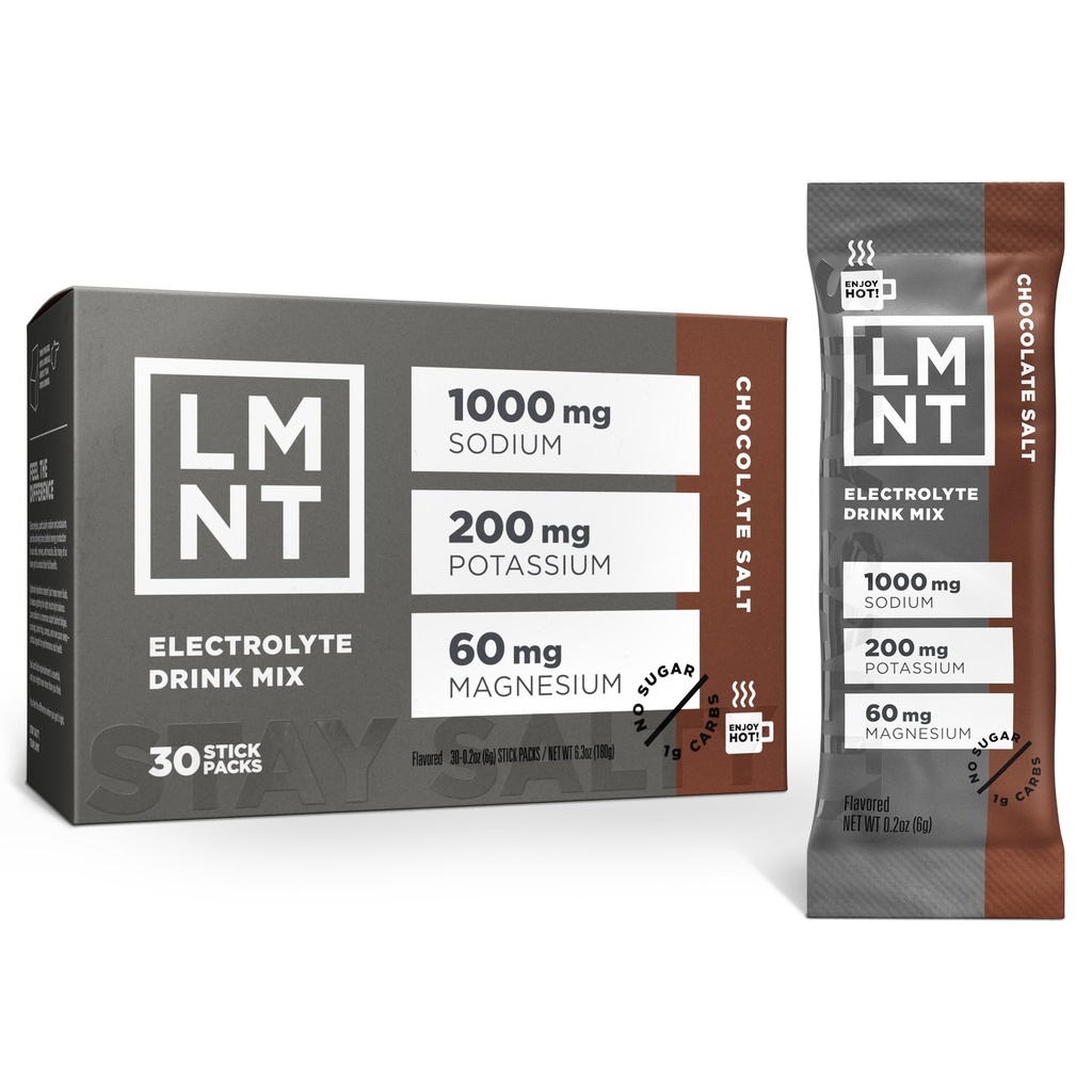 음료 LMNT Zero Sugar 핫 초콜릿 또는 커피 믹서 - 초콜릿 소금 | 음료 믹스 | 30-Count