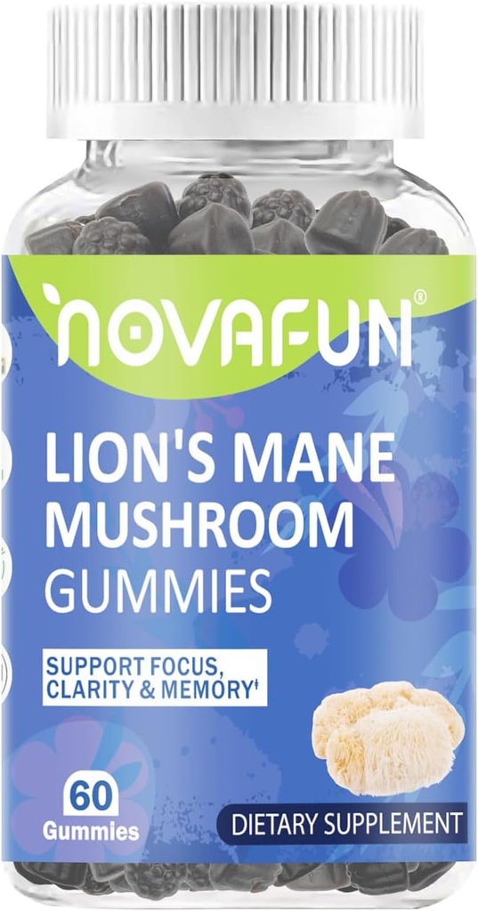 Lion 's Mane Mushroom Gummies - 1000mg for Focus & Cognitive Support, 채식 및 글루텐 프리, 혼합 베리 맛, 60 카운트