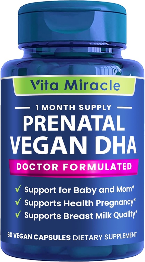 Prenatal DHA 보충제 - Vegan 800mg DHA DPA 공장 기반 오메가 3 - 최적의 엄마와 아기 건강을위한 최고의 - 여성을위한 아기 뇌 및 눈 발달 Prenatal 지원 물고기 기름