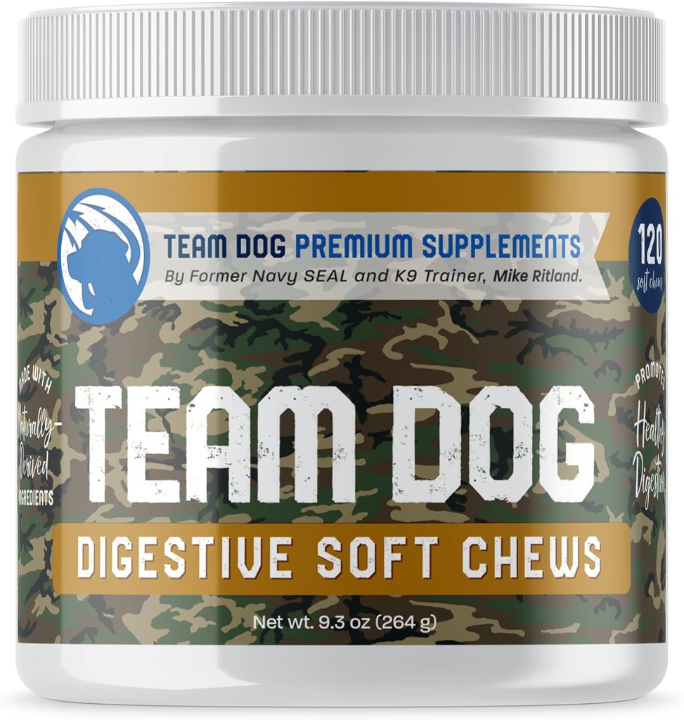 TEAM DOG Probiotic Chews for Dogs | 효모를 위한 소화 효소 및 개 프로바이오틱스, 가려운 피부 및 가려운 귀 | 알레르기 및 민감성 Stomachs | Dogs에 대한 소화 및 구트 건강 | 120 개