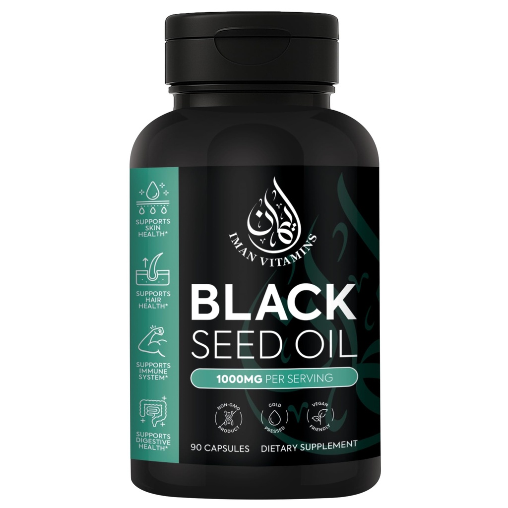 Halal 자연적인 까만씨 기름 캡슐 1000mg 찬 압박되는, Vegan, 비 GMO Nigella Sativa 캡슐, 글루텐 자유로운 알약 | 90 조사, 1000mg PS