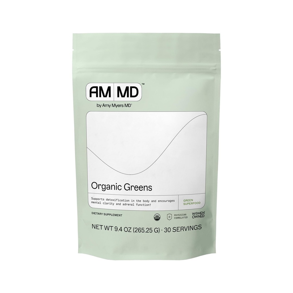 Amy Myers MD Organic Greens Powder - Energy & Gut Health 지원 - Spirulina, Chlorella, Barley Grass와 USDA 유기농 슈퍼 푸드 혼합 - 270g (30 인분)