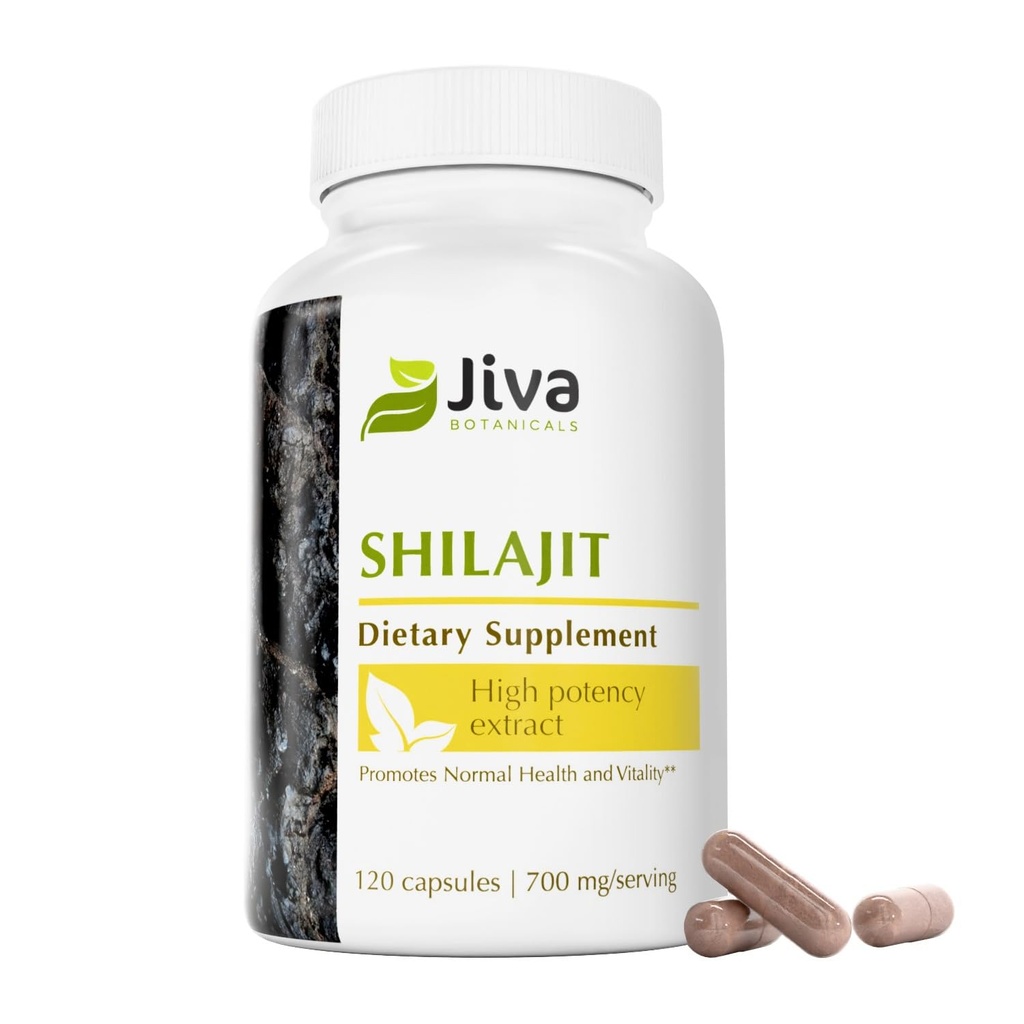 Jiva Botanicals 프리미엄 Shilajit 보충 700 mg - 광물, Immune 지원 & Nomal 소화 건강을 위한 Fulvic/Humic 산을 가진 Shilajit 캡슐 추출물 - 120 Vegan 캡슐 (1의 포장)