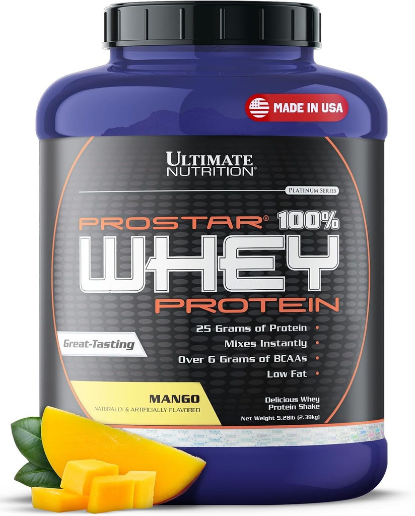 궁극적 인 영양 Prostar Whey Protein Powder Isolate, Mango - 낮은 Carb, 근육 이익 및 회복을위한 높은 단백질 분말 Shake - 낮은 나트륨, 낮은 Fat & Keto 친절 - 5.28 lbs Tub