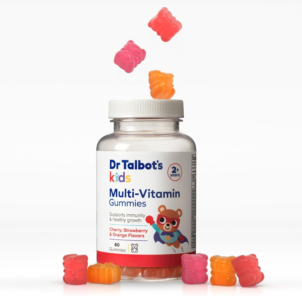 Talbot의 Kids Multi-Vitamin Gummies 박사 - 비타민 A, C, B-12, 아연 면역력 및 어린이 성장 지원 - 60 Gummies - 2 년 - 딸기, 체리 및 오렌지 맛