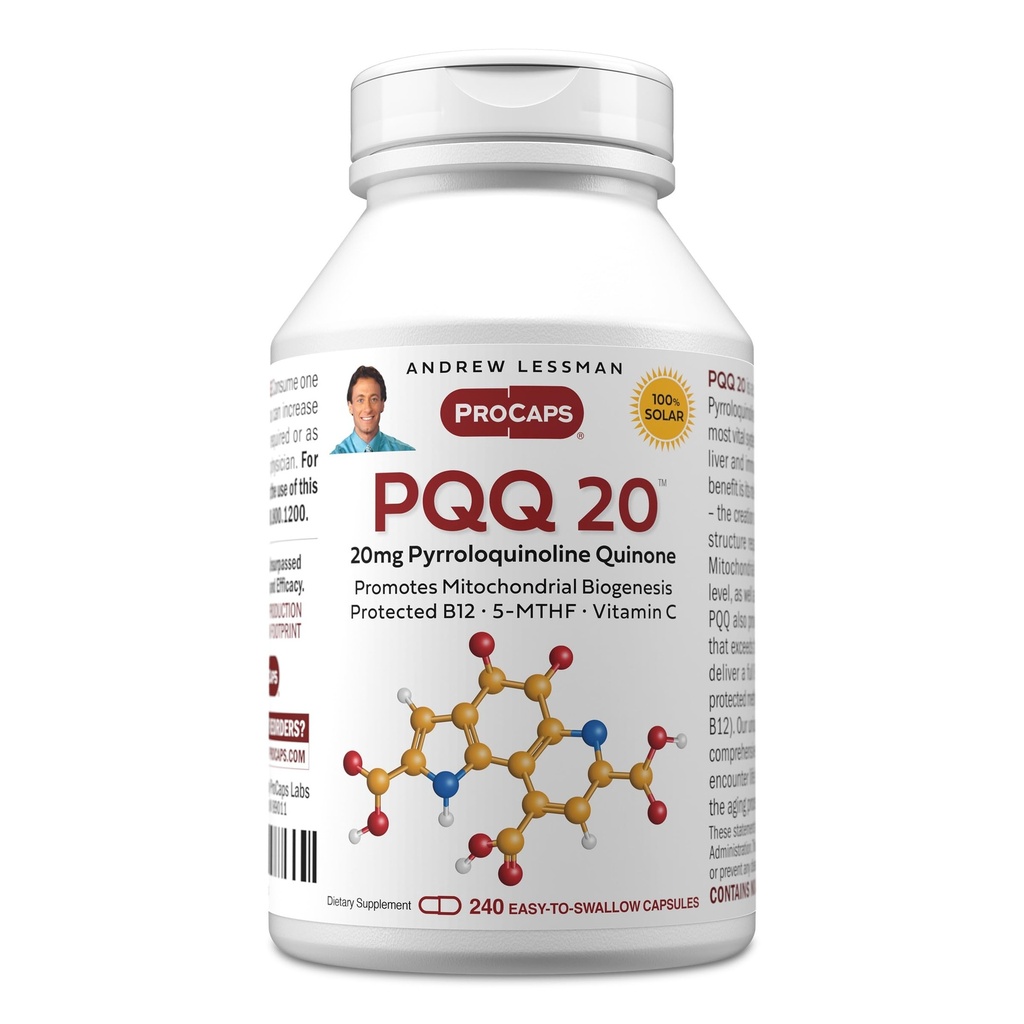 ANDREW LESSMAN PQQ 20mg - 240 캡슐 - 20mg Pyrroloquinoline Quinone, 자연적인 방어적인 화합물은 Vital 조직, 심장, 뇌, 간결, 면역 체계를 지원합니다. Mitochondrial 생물 발생, 첨가물 없음