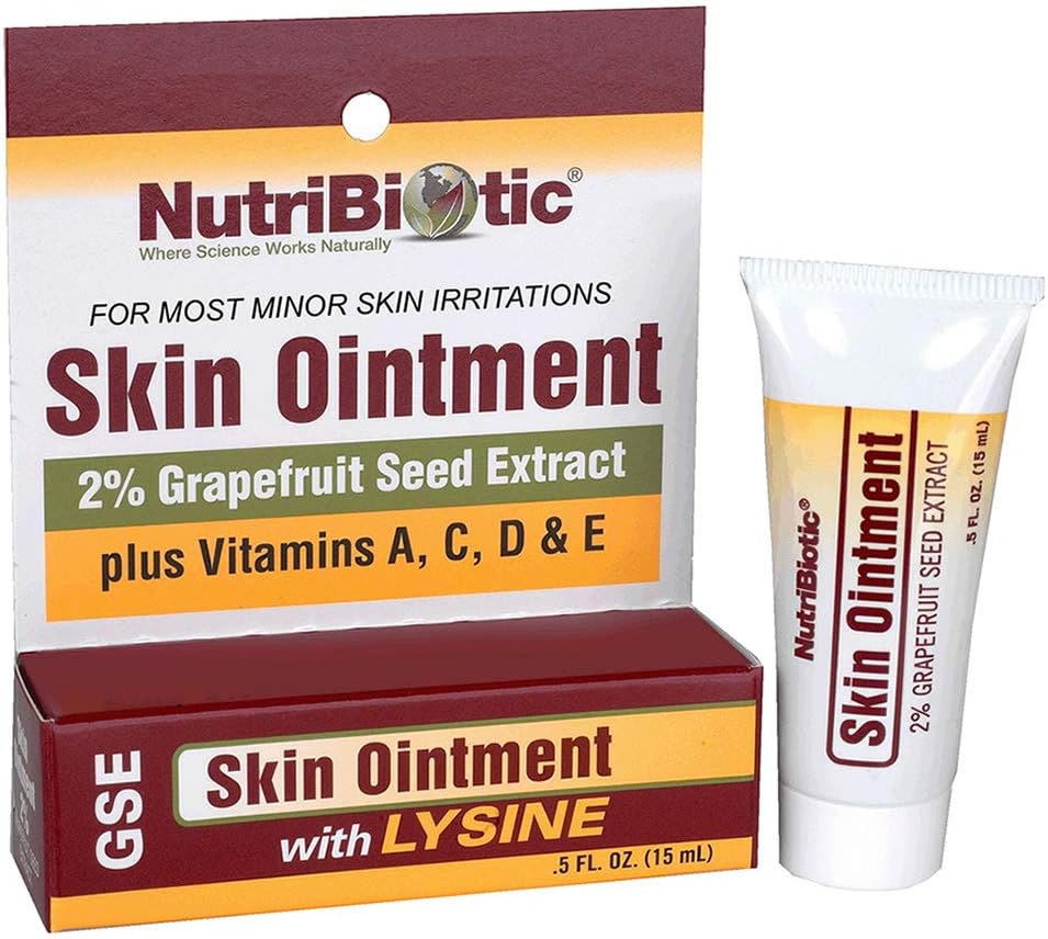 NutriBiotic – 피부 연고 .5 Fl Oz | GSE, Lysine, Beeswax, Echinacea, Goldenseal, Vitamin E & More | 마이너스 피부 자극 및 건강한 조직 지원 | 글루텐 및 GMO없이 제작