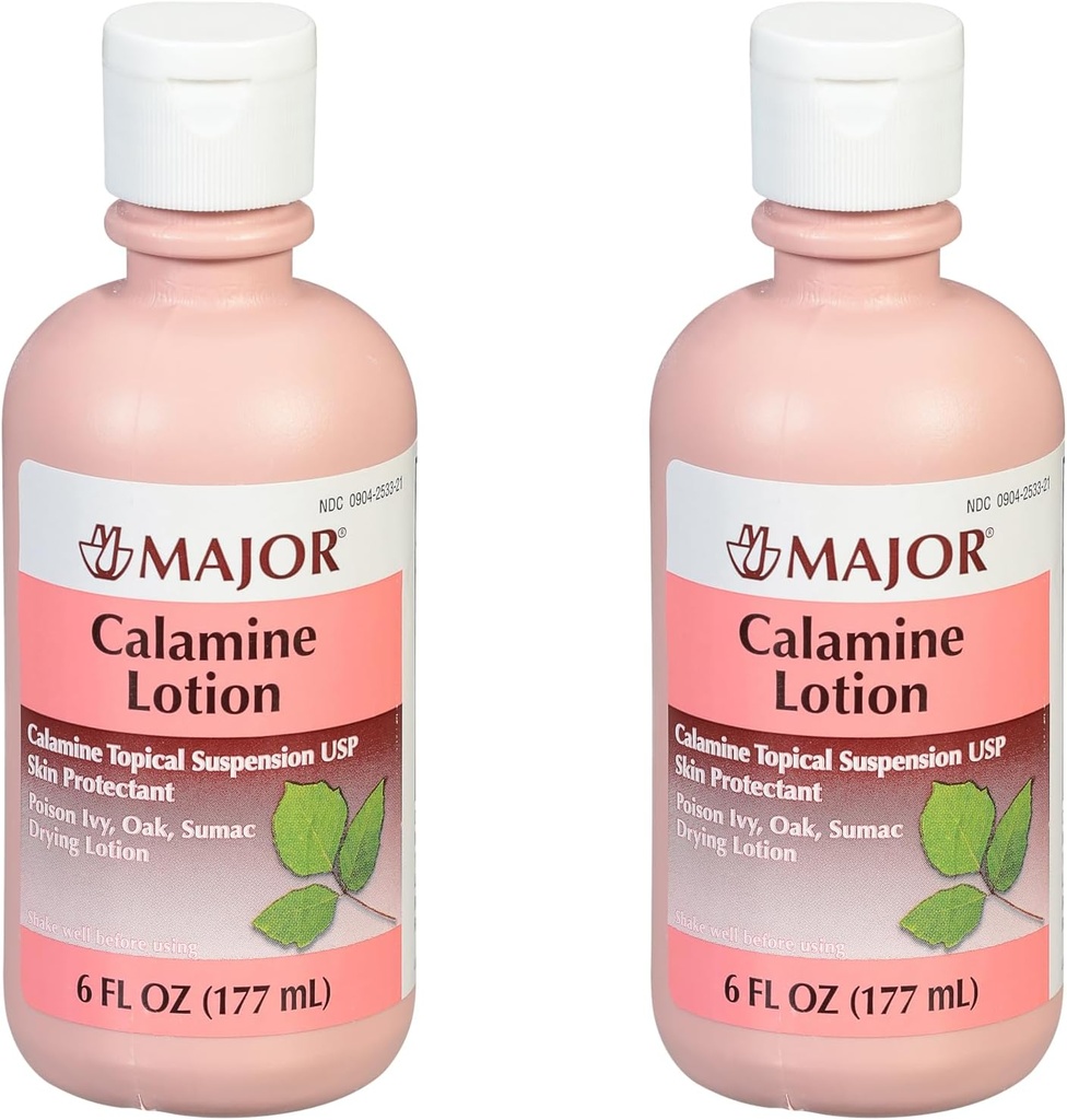 MAJOR Calamine Lotion - 칼라민 화제 현탁액 USP 피부 보호제 - 6 Fl Oz (177 mL) (2 팩)