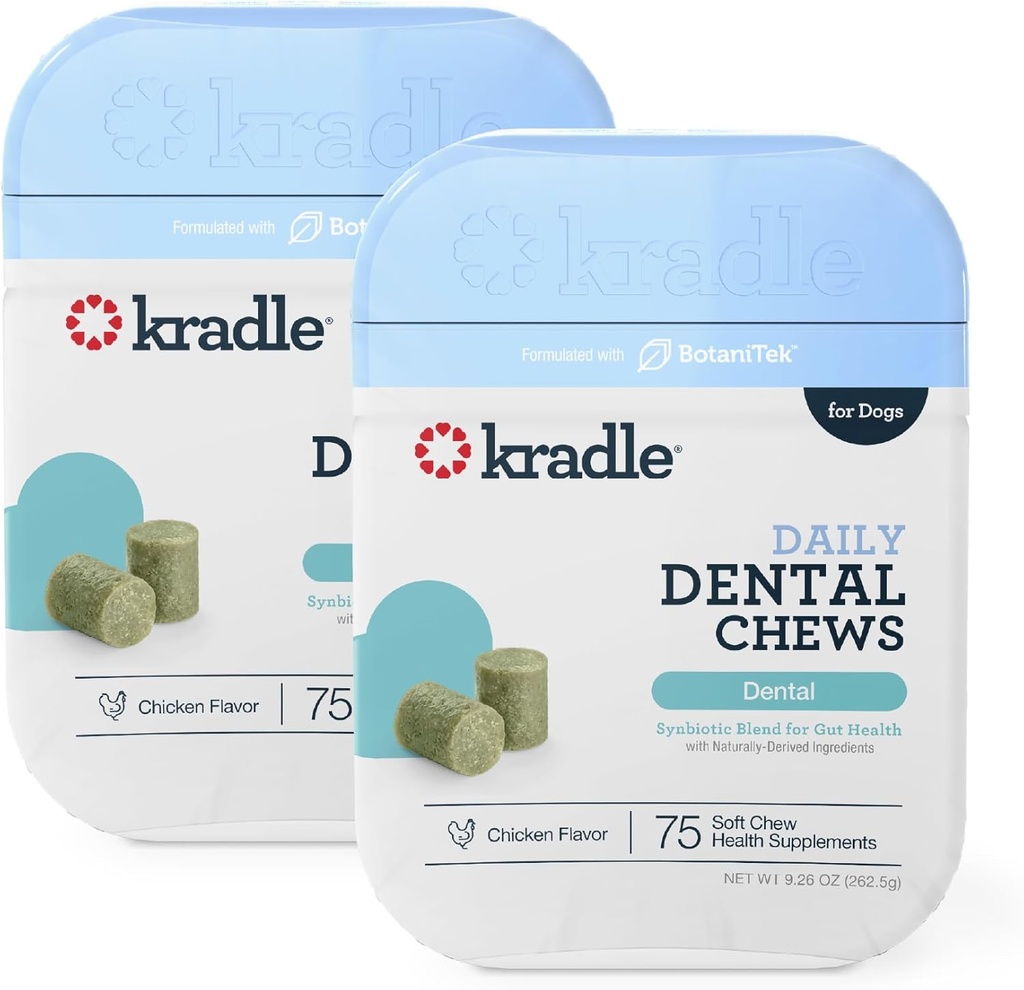 개를위한 Kradle 치과 Chews - Ashwagandha Pyridoxine HCL 분말 - 야간 치과 루틴 - Relaxation & 구강 위생 지원 - 150 Chews