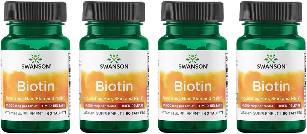 Swanson Biotin - Timed-Release 10,000 mcg 60 탭 (4 팩)