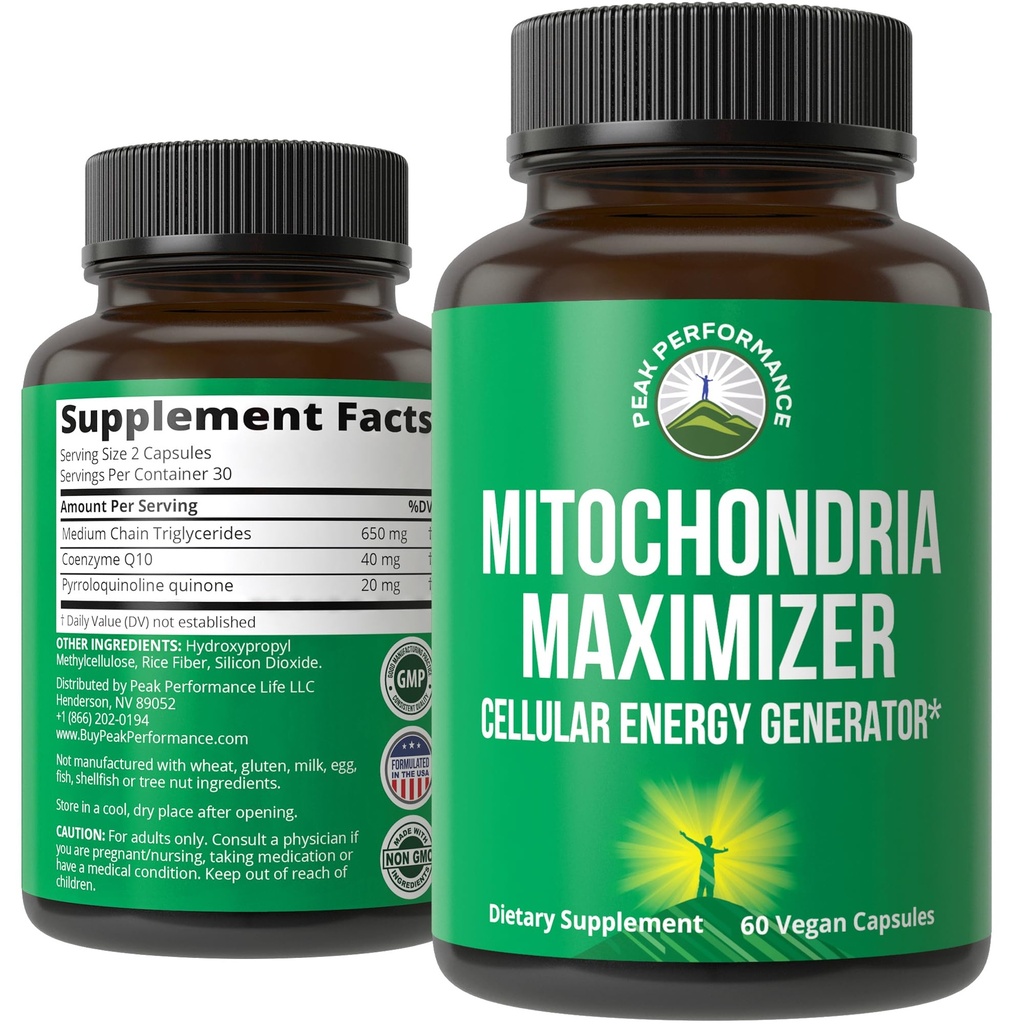 CoQ10와 활동적인 PQQQ를 가진 Mitochondria Maximizer. MCT 기름을 가진 제일 Mitochondrial 지원 보충교재. 청결한, 집중된 에너지 60 채식주의자 캡슐을 위한 자연적인 세포질 발전기