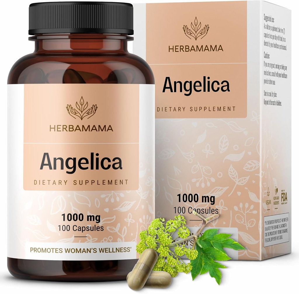 HERBAMA Dong Quai 보충교재 - 여자의 지원을 위한 1000mg Angelica 뿌리 - Dong Quai 분말 캡슐 - 여자를 위한 비 GMO Angelica 허브 산화 방지제 보충교재